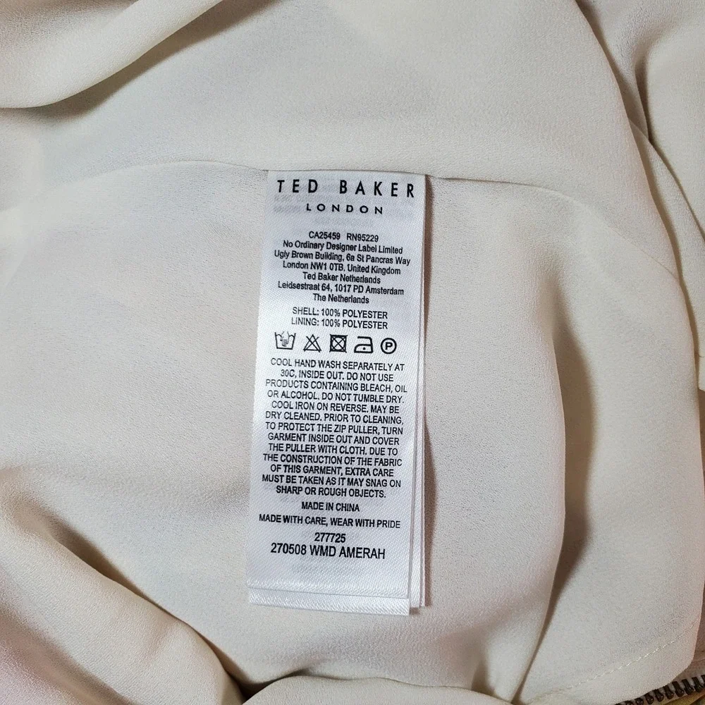 Ted‎ Baker Womens 0 US 2 Amerah Cross Front Pleated Midi Dress Tan Yellow Floral